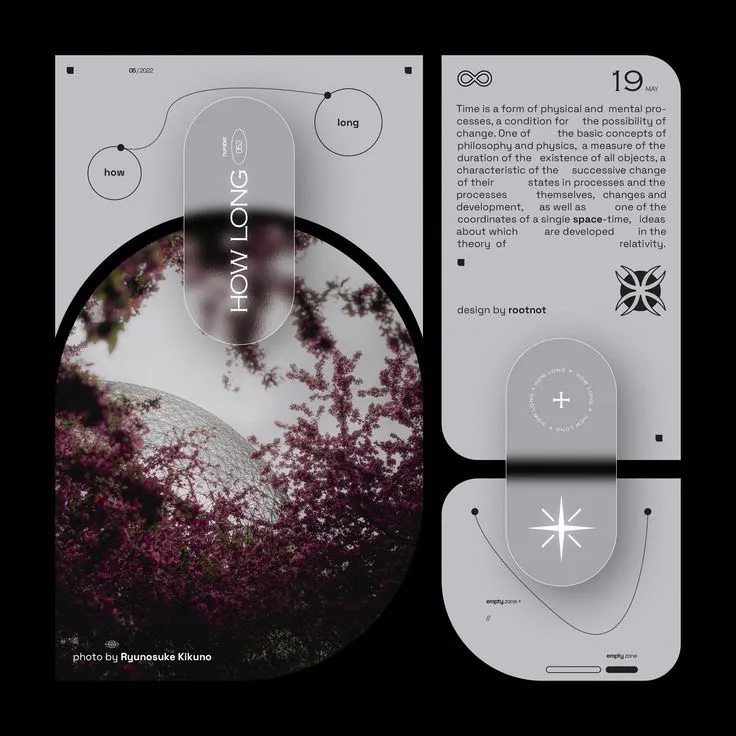 Editorial-Layout mit Kirschblüten und Glasformen